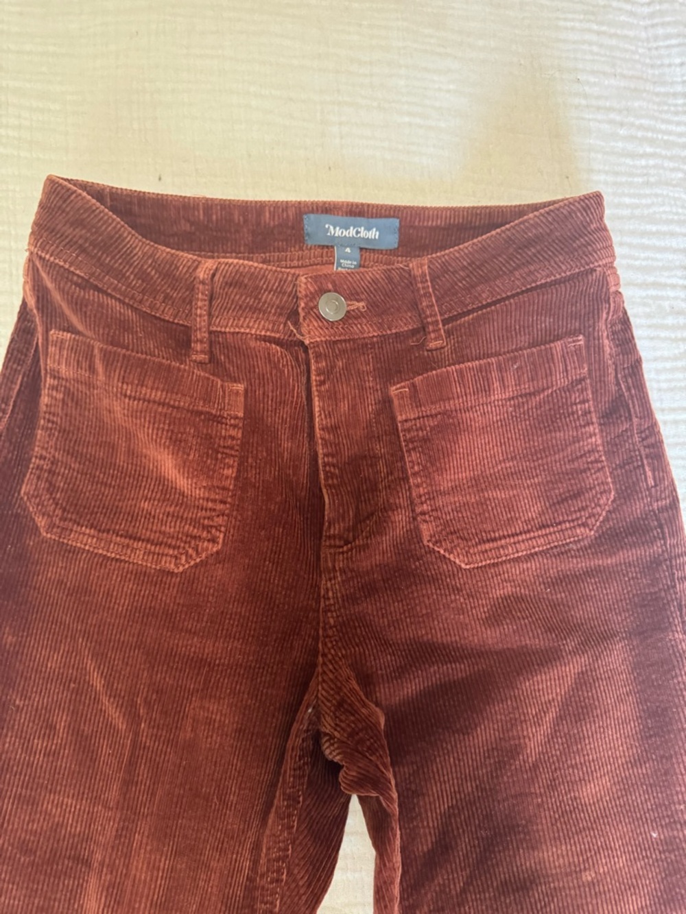 ModCloth Burnt Orange Corduroy High-Rise Jeans